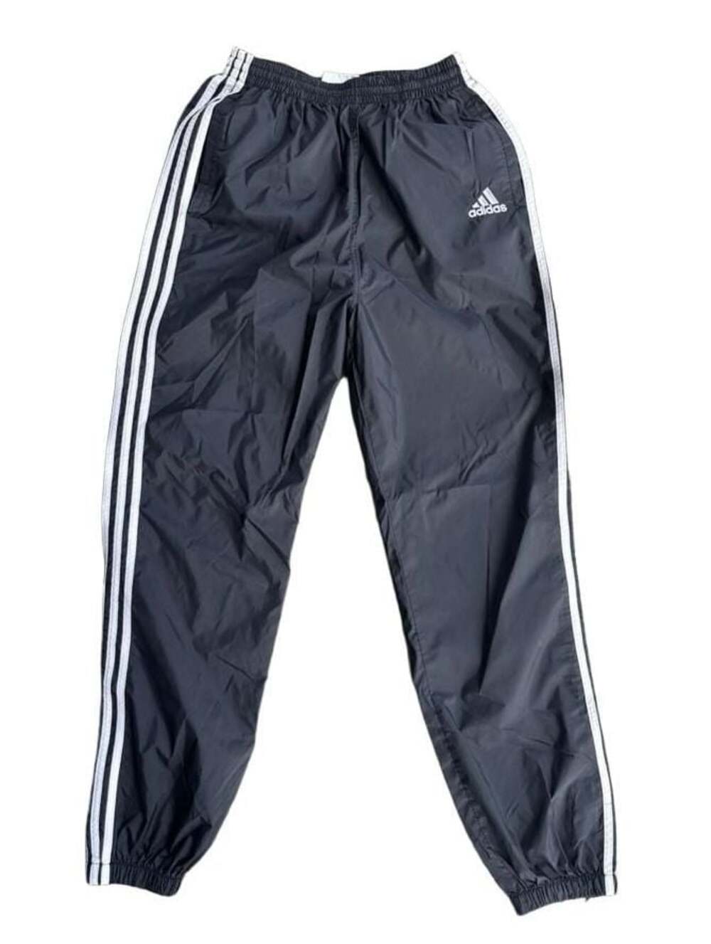 Vintage Adidas Nylon Track Pants Black White Three Stripe Size Medium